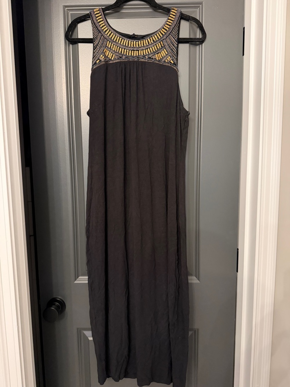 Mossino Black Maxi Dress with Beaded Yoke